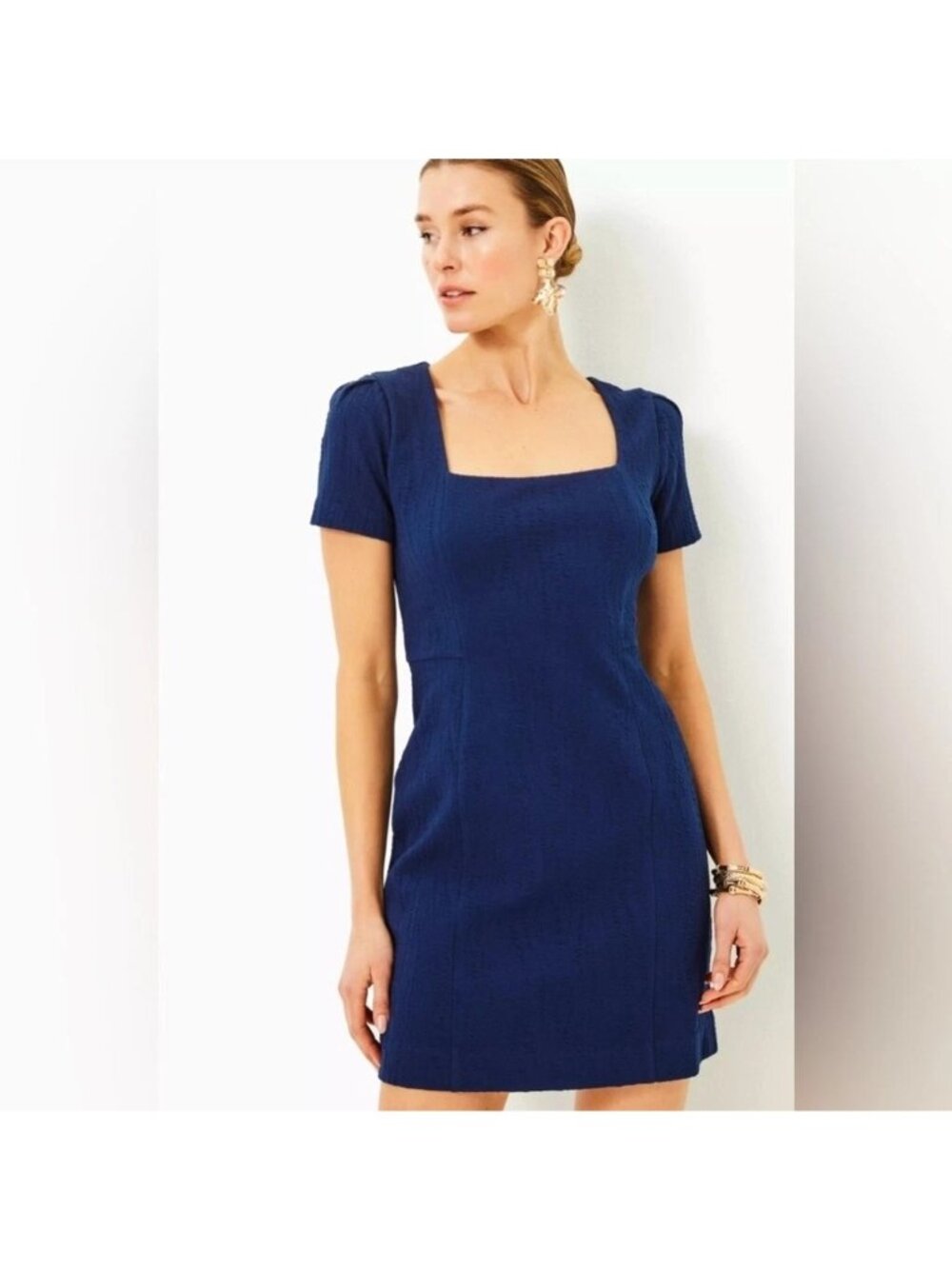 Lilly Pulitzer Brinley Stretch Shift Dress Navy Wavy Knit Jacquard Large NWT